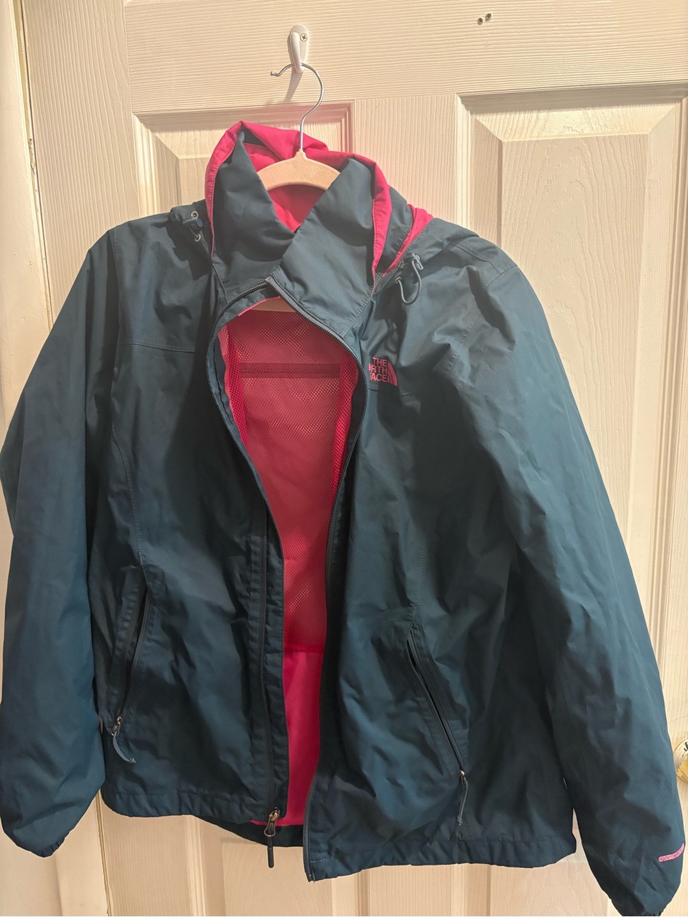 The North Face Teal Jacket with Pink Lining Hood